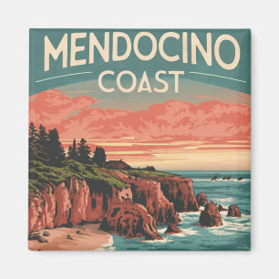 Aimant Côte Mendocino, Californie Aquarelle Retro