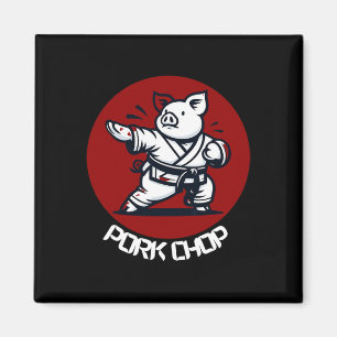 Aimant Côtelette de porc Karaté Cochon Pun Drôle Arts mar