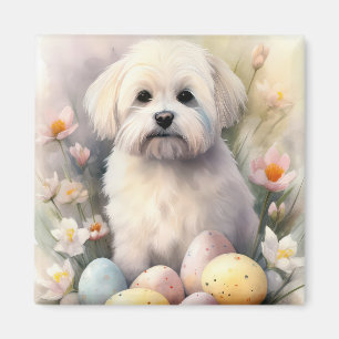 Aimant Coton De Tulear avec oeufs de Pâques vacances