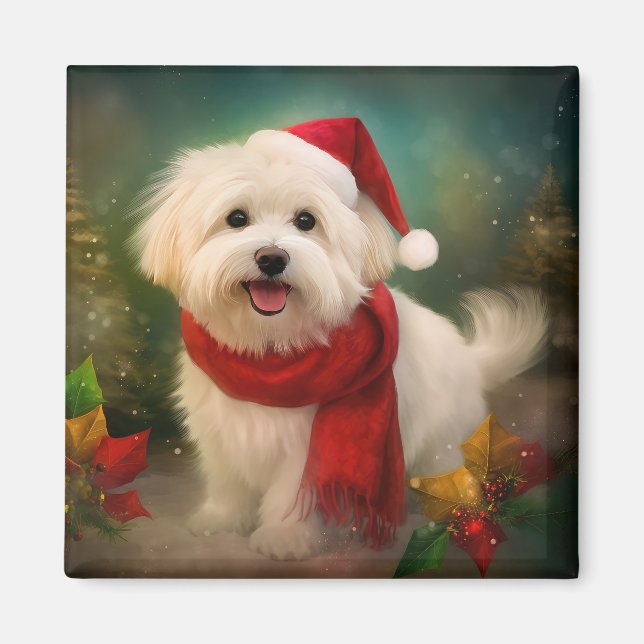Aimant Coton De Tulear Chien dans la neige Noël (Devant)