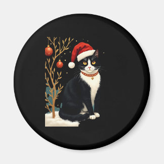 Aimant Cottagecore Tuxedo Cat Funny Xmas Aesthetic Santa 