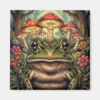 Aimant Cottagecore Vintage Grenouille, Escargot et Champi
