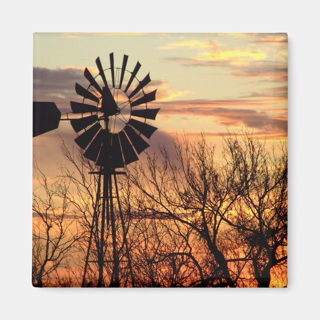 Aimant Couché de soleil de moulin du Texas (Devant)