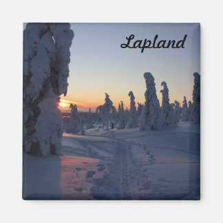 Aimant Couché de soleil sur la forêt en Laponie