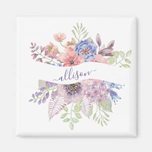 Aimant Coucher de soleil aquarelle floral personnalisé