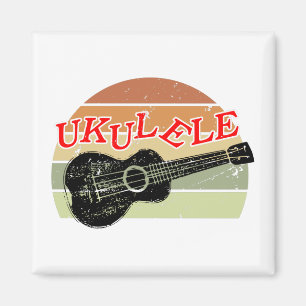 Aimant Coucher de soleil rétro Ukulele Dessin désaffecté