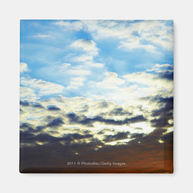 Aimant Coucher de soleil rouge orange bleu avec nuages (Devant)