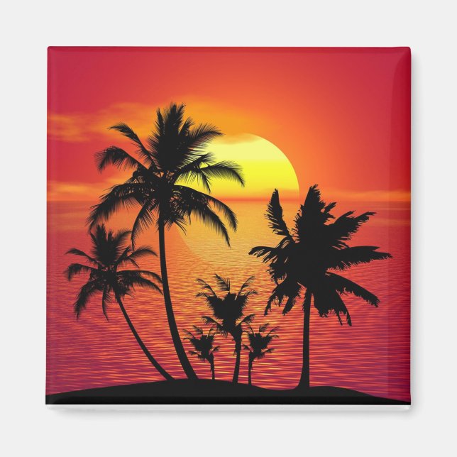Aimant coucher de soleil tropical, belle illustration, (Devant)