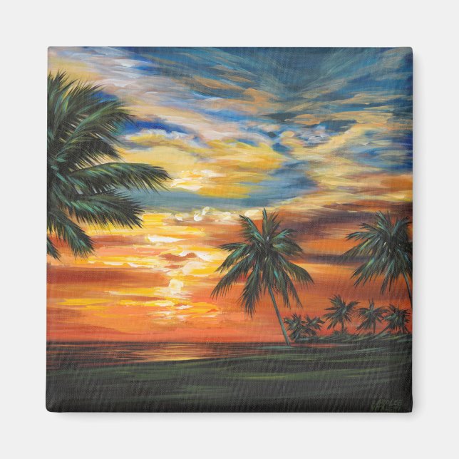 Aimant Coucher de soleil tropical étonnant (Devant)