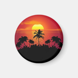 Aimant Coucher de soleil tropical Palmiers Silhouette Pla