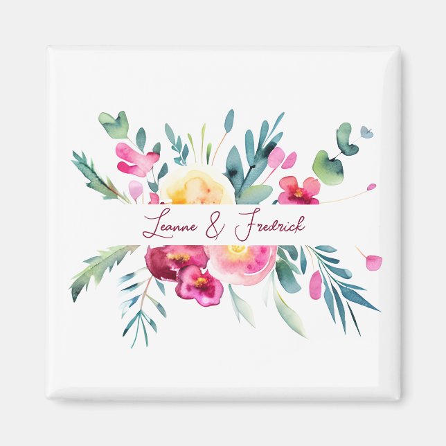Aimant Couleur rose et fushia aquarelle florale personnal (Devant)