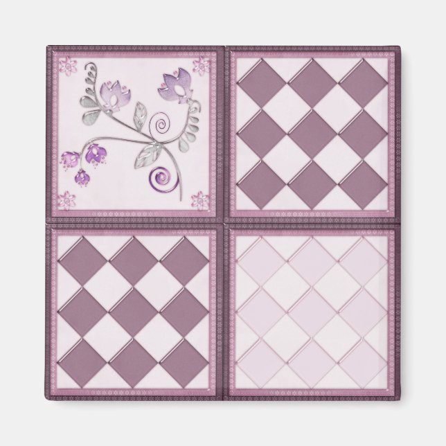 Aimant Couleur violette 3D en tuile de verre (Devant)
