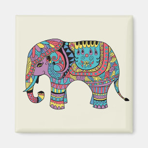 Aimant Couleur vive Mandala Elephant