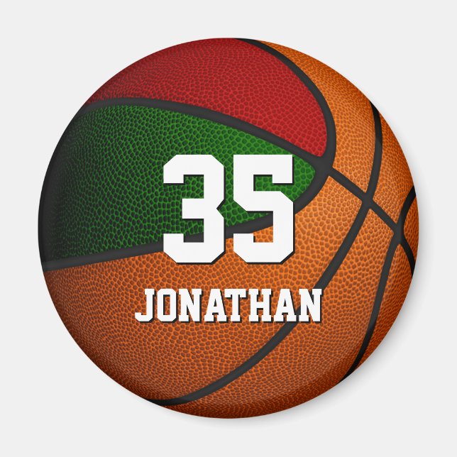 Aimant couleurs de l'équipe de basket rouge vert (Devant)