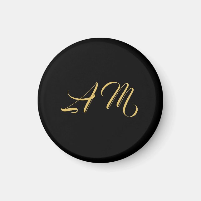 Aimant Couleurs d'or noir Monogramme Calligraphie initial (Devant)