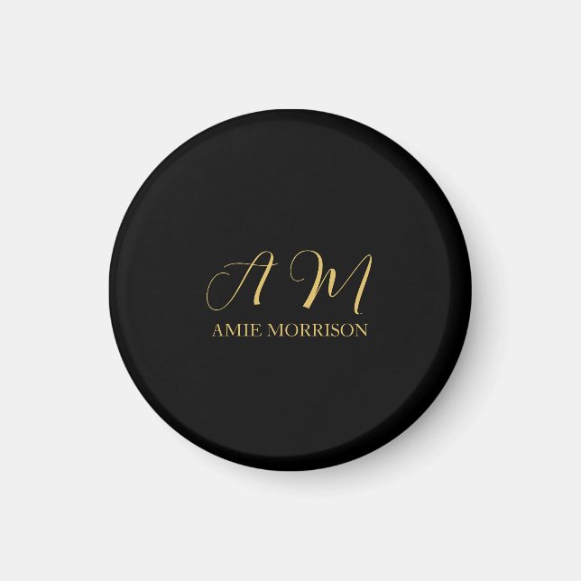 Aimant Couleurs d'or noir Monogramme Lettre initiale Nom (Devant)