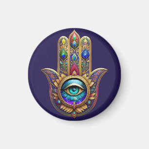 Aimant Couleurs Paon Doré Hamsa Saphir Vert Troisième Œil