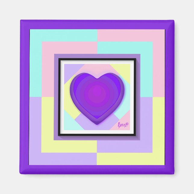 Aimant Couleurs pastel & coeurs violets battre (Devant)