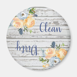 Aimant Country Clean Dirty Floral Bois Lave-vaisselle