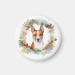 Aimant Coupe de fête de la couronne de Noël Basenji