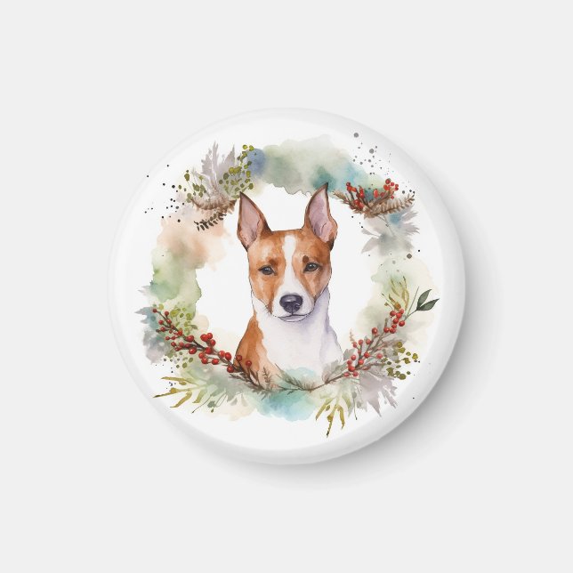 Aimant Coupe de fête de la couronne de Noël Basenji (Devant)