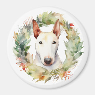 Aimant Coupe de fête de la couronne de Noël Bull Terrier