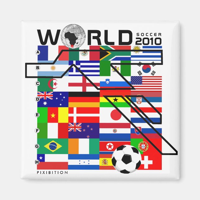 Aimant Coupe du monde 2010 Tous les drapeaux de l'équipe  (Devant)