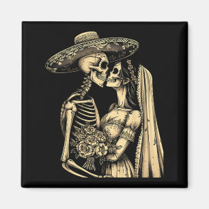 Aimant Couple Crâne de Sucre Dia De Muertos Mariée Squele