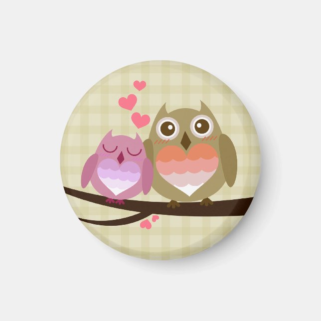 Aimant Couple de chouette adorable plein de coeur d'amour (Devant)
