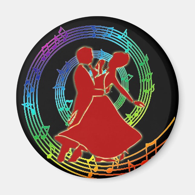 Aimant Couple de danse rouge brillant sur la musique colo (Devant)