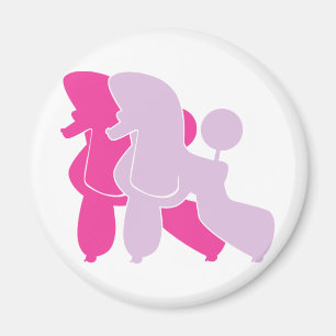 Aimant Couple de Poodles Minimaliste Rose Fuschia