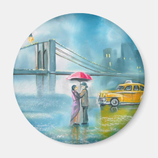 Aimant Couple de taxi Jaune jour pluvieux couple romantiq