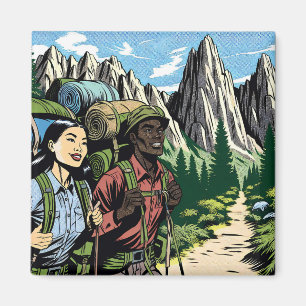Aimant Couple en randonnée sur un sentier de montagne ave