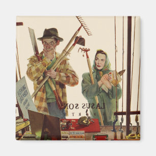 Aimant Couple marié vintage avec outils de jardinage