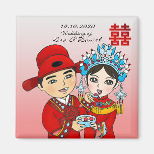 Aimant Couples chinois de mariage : Rose carré d'aimant