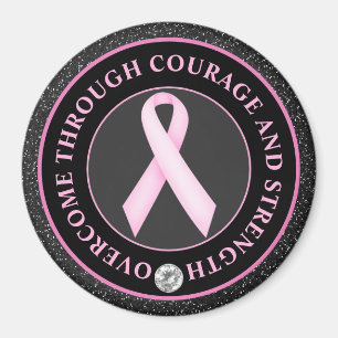 Aimant Courage et Force – Ruban Rose de Sensibilisation