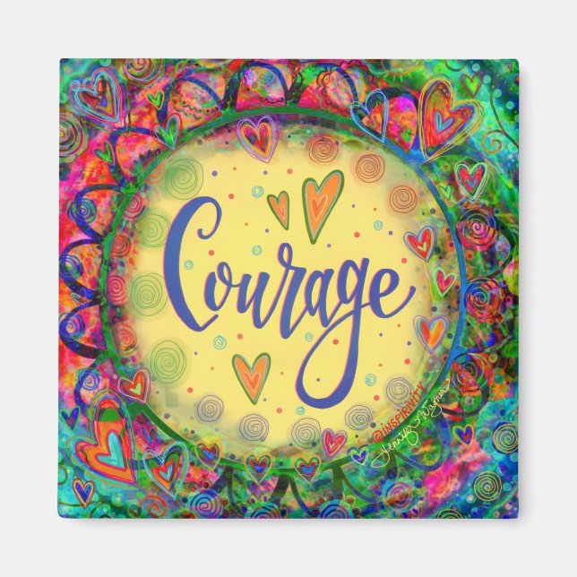 Aimant Courage Jaune Coeurs Whimsical Colorful tendance (Devant)