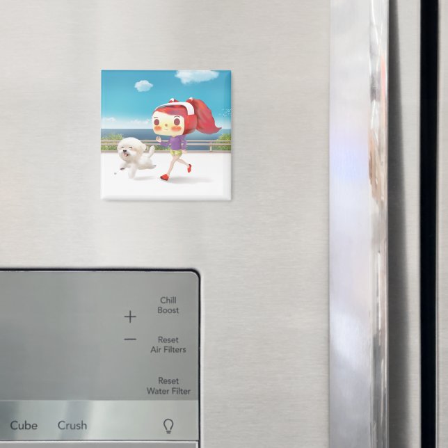 Aimant Courir avec un chien au bord de la mer (In situ (réfrigérateur))