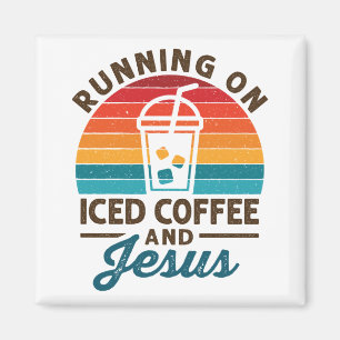 Aimant Courir sur le café glacé et Jesus Retro