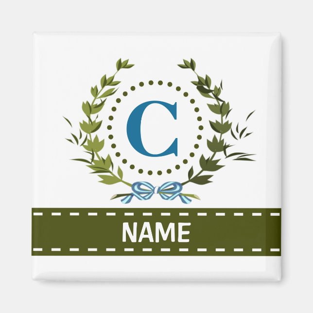 Aimant Couronne de lierre et ruban délicat avec monogramm (Devant)