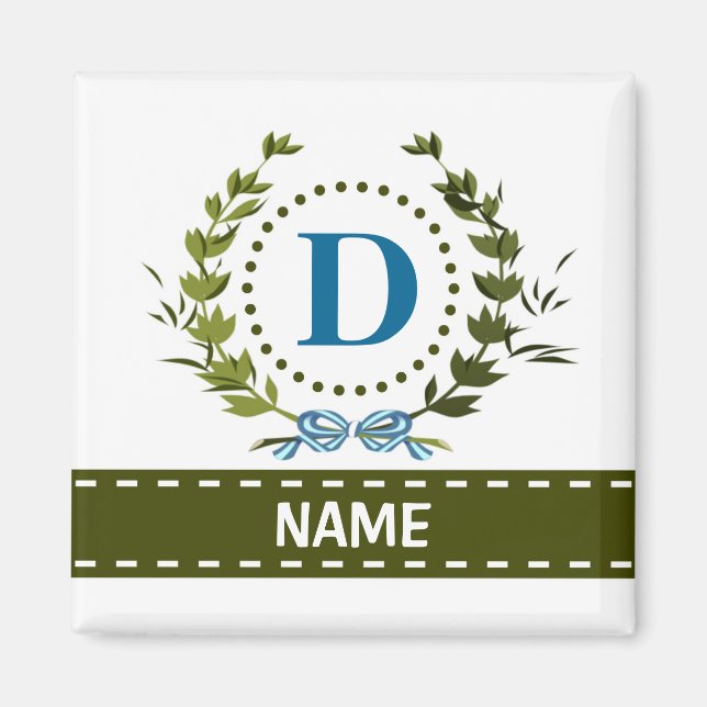 Aimant Couronne de lierre et ruban délicats avec monogram (Devant)
