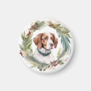 Aimant Couronne de Noël Brittany Spaniel Chien festif