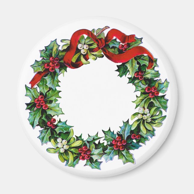 Aimant Couronne de Noël de Holly et MIstletoe (Devant)