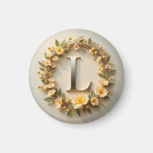 Aimant Couronne florale élégante avec la lettre L dorée