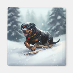 Aimant Coussin décoratif Rottweiler Noël neige hiver