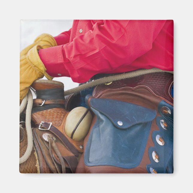 Aimant Cowboy à cheval portant des Chaps en cuir (Devant)