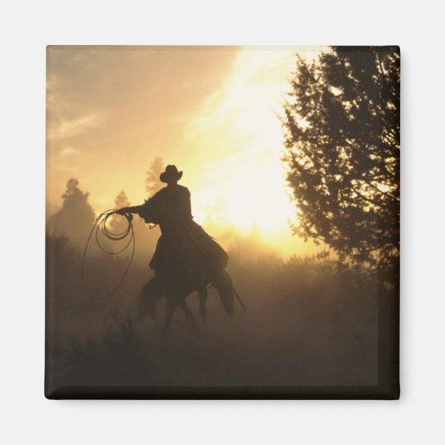 Aimant Cowboy avec Lasso au coucher du soleil (Devant)