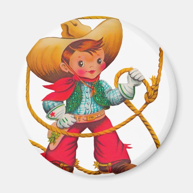 Aimant Cowboy Retro Boy Child Cute Western (Devant)