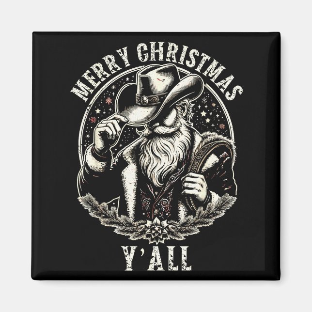 Aimant Cowboy Santa Claus Merry Christmas Y'all Western C (Devant)