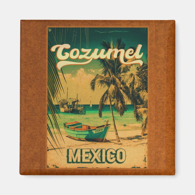 Aimant Cozumel Palm Tree Retro 80s Playa mexicaine (Devant)